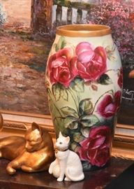 Hand Painted Porcelain Vase, Cat Figurines