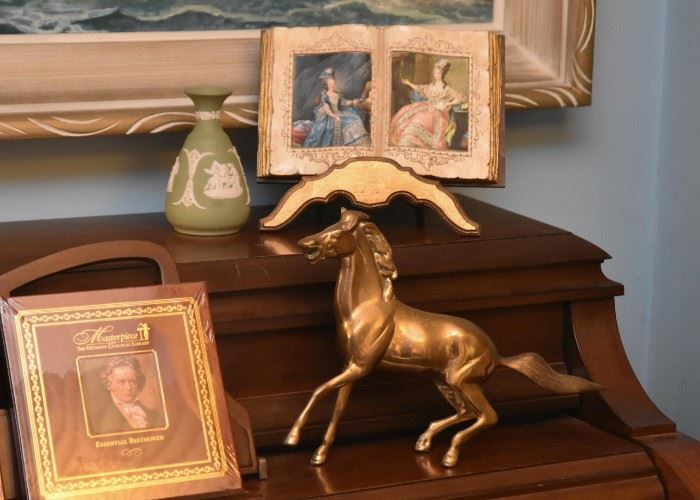 Wedgwood Jasperware Vase, Brass Horse Figure, Home Decor