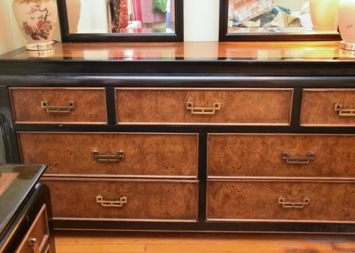 Asian Style Lowboy Chest / Dresser with Double Mirrors (Century Furniture) 