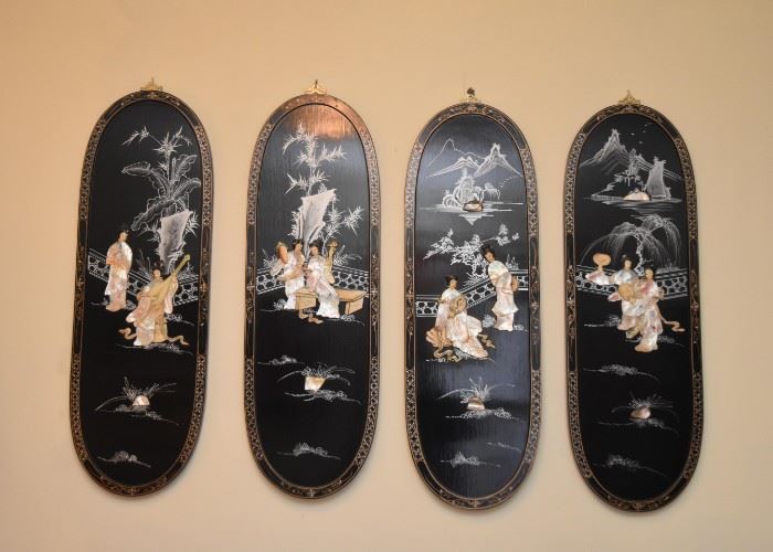 Chinese Black Lacquer Wall Panels / Wall Hangings