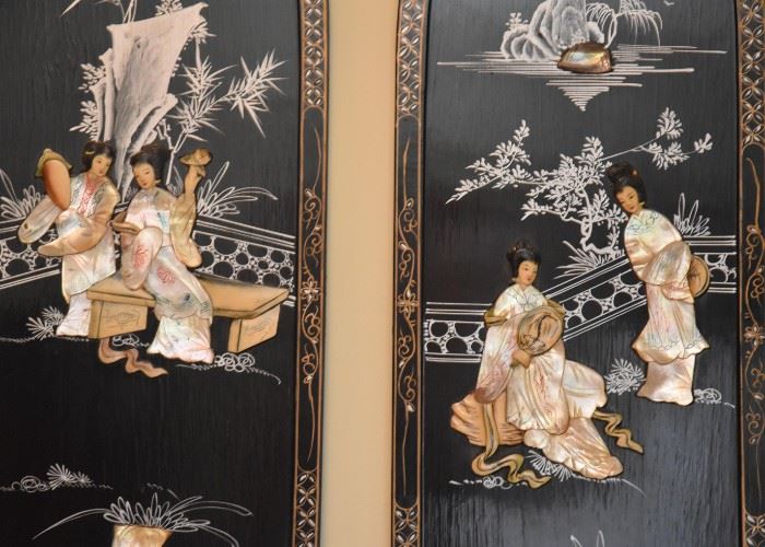 Chinese Black Lacquer Wall Panels / Wall Hangings