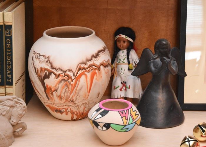 Native American Pottery & Doll