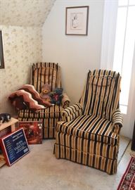 Vintage Striped Armchairs, Crocheted Afghans