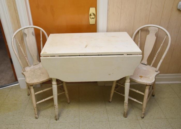 Vintage Wooden Drop Leaf Kitchen Table & Chairs