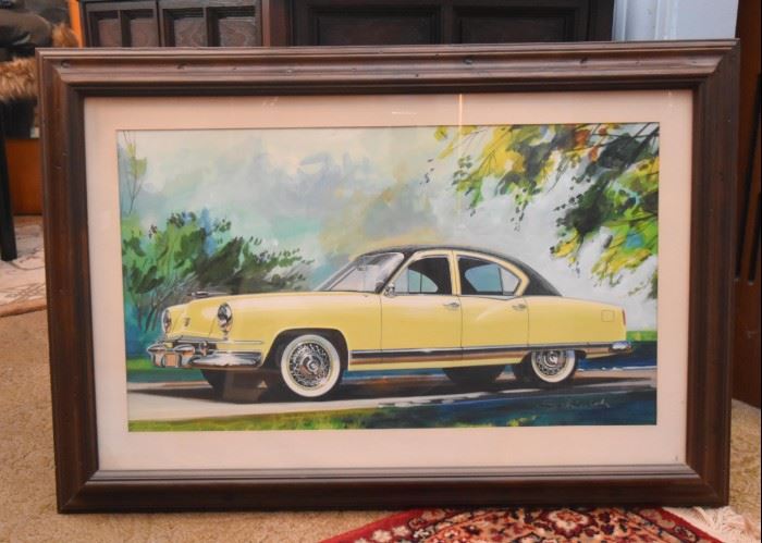 Framed Automobile Art / Watercolor Painting, Signed by Artist,  Richard Schierloh