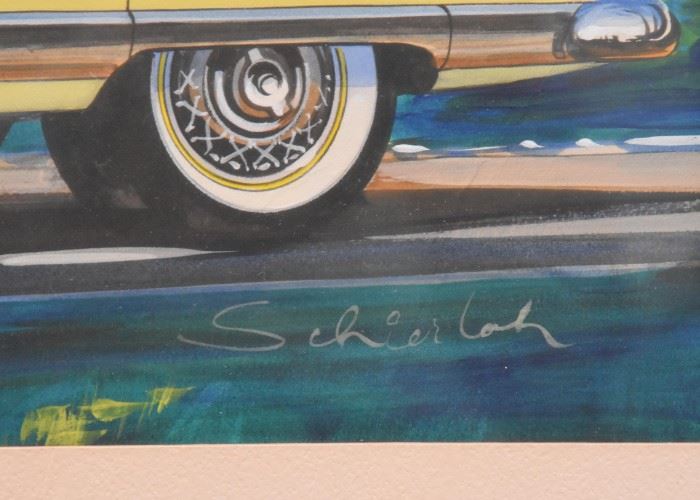 Framed Automobile Art / Watercolor Painting, Signed by Artist,  Richard Schierloh