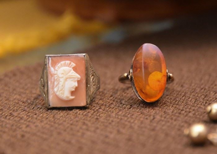 Vintage Amber & Cameo Rings