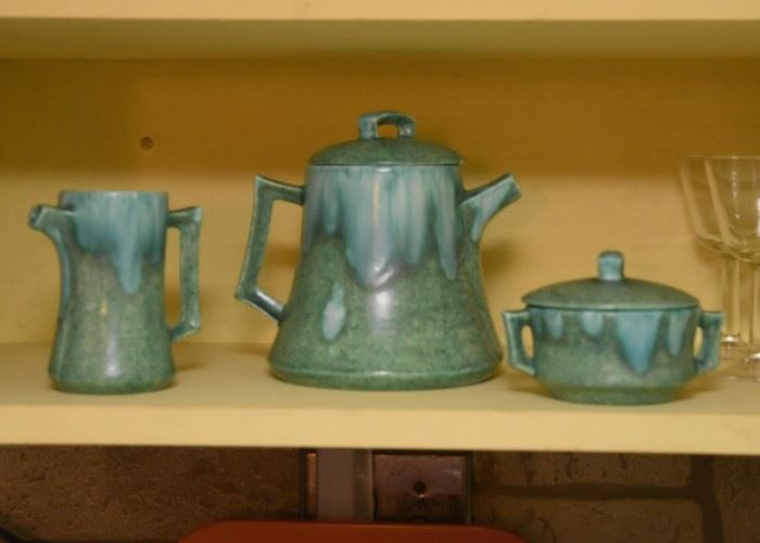 Vintage Green Pottery Tea Set 