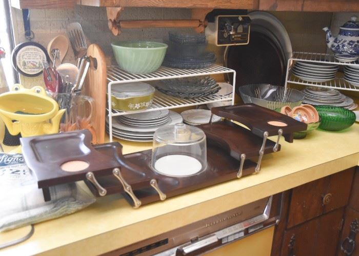 Vintage Tiered Serving Board, Jadeite Mixing Bowls, Kitchenware, Kitchen Utensils