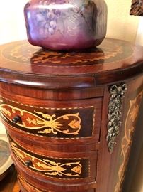 Uniquely Styled Louis XV Design Circular Seven Drawer Lingerie Chest w/ Marquetry Inlay & Bronze Appointments. 