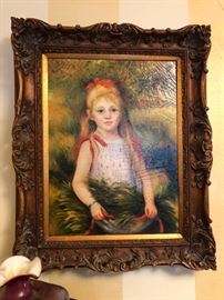 Oil On Canvas Portrait Painting of a Young Girl in a Meadow. Unsigned. 