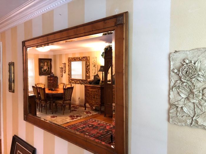French Over Sized Gold Gilt Beveled Wall Mirror.