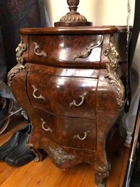 Handsome Louis XV Style Burled Three Drawer Commode/Chest w/ Bronze Mounts. 