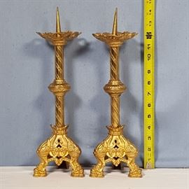 Artz Gilt Metal Pricket Candlesticks a