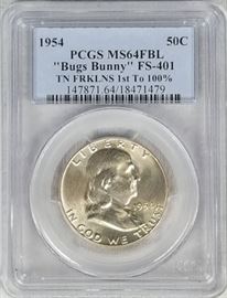 Coin Franklin Half 1954 Bugs Bunny PF64FBL a