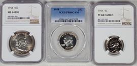 Coins 1954 Graded Half Quarter Nickel NGC a