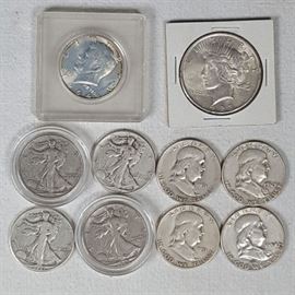 Coins Silver Peace Walking Lierty Franklins Etc a