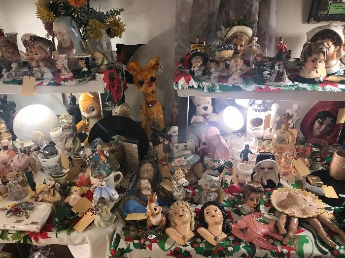 Vintage American Flyer Train Set ~ Vintage Christmas ~ Vintage Lady Head Vases ~ Vintage Religious Figurines ~ Vintage Gund And Knickerbocker Stuffed Animal Toys ( 1940's & 50's) ~ Costume Jewelry (Some Vintage) ~ War Uniform And Medals ~ TONS OF GREAT ITEMS!