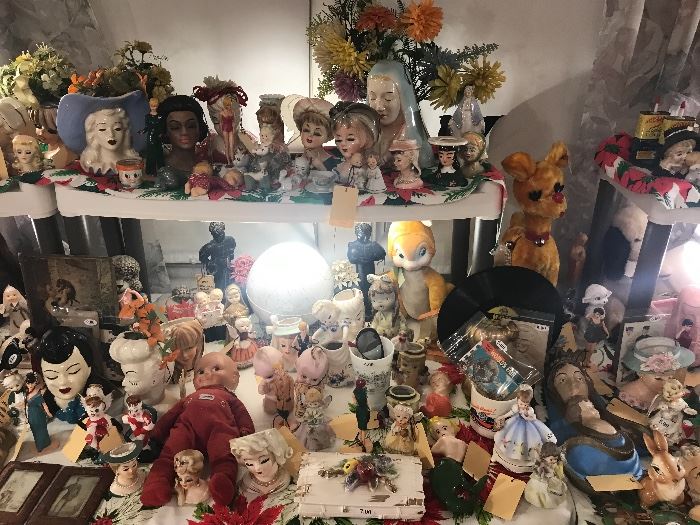 Vintage American Flyer Train Set ~ Vintage Christmas ~ Vintage Lady Head Vases ~ Vintage Religious Figurines ~ Vintage Gund And Knickerbocker Stuffed Animal Toys ( 1940's & 50's) ~ Costume Jewelry (Some Vintage) ~ War Uniform And Medals ~ TONS OF GREAT ITEMS!