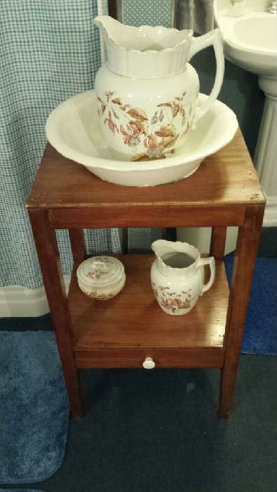 Wash stand, bowl and pitcher set