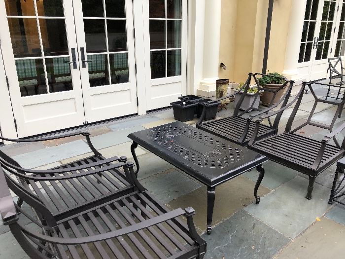 Restoration Hardware cocktail table and four chairs.  Chairs come with cushions.  Table is 26" x 43" x 19" H.  Originally $2,800 w/out cushions.  $900