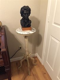 Marble Pedestal Table & Statue