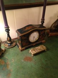 Desk clock and candle stick set