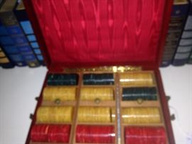 Vintage poker chips in case