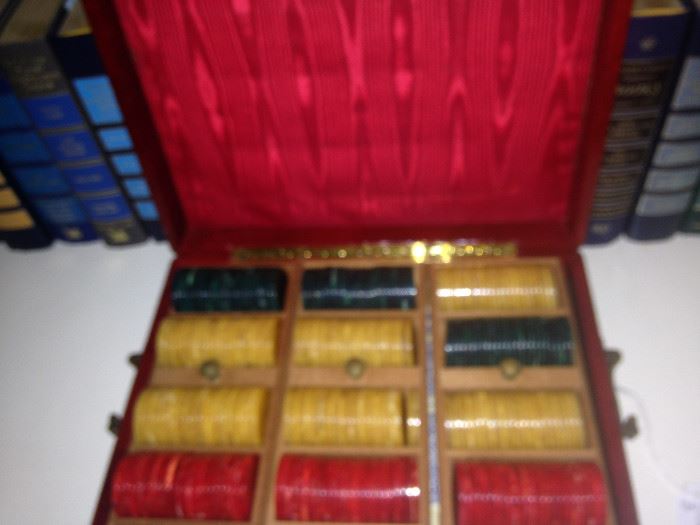 Vintage poker chips in case