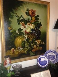Striking framed art - fruit and flowers; blue & white selections