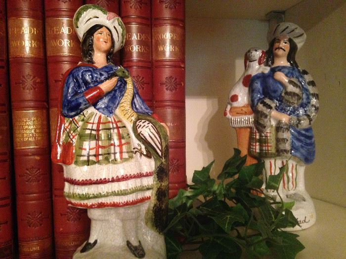 More Staffordshire figures; impressive leather bound books