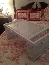 White wicker bed tray