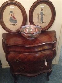 Eye-catching Bombay chest; Asian bowl; oval framed prints