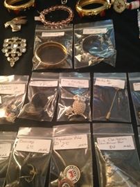 Pins, bracelets, and earrings