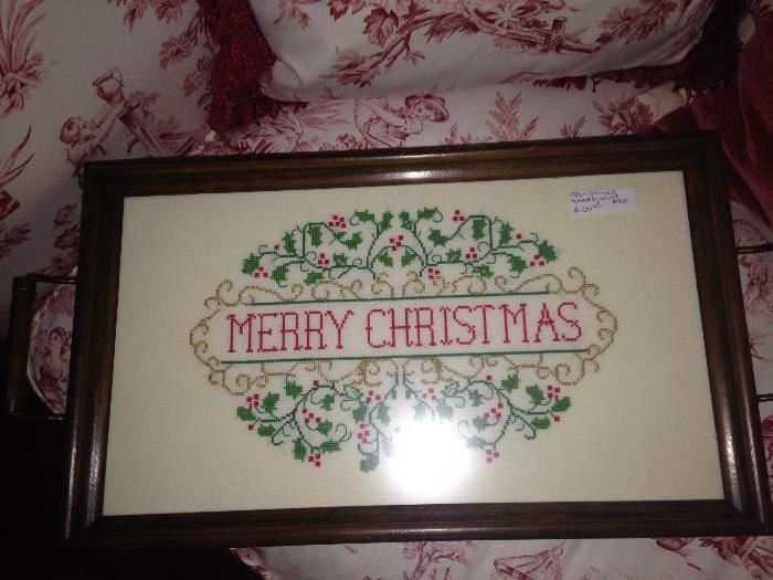 Hand stitched "Merry Christmas" tray
