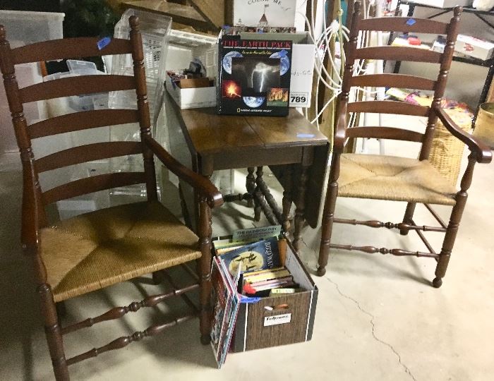 2 Cane-Seat Arm Chairs & drop leaf table