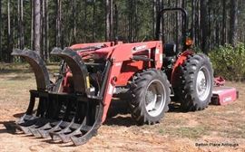 Massey Ferguson 2615 4 Wheel drive ,with 304 hours. Loader is a Bushhog model 3545 front end loader. Grapple forks is made by Rake Master.