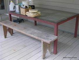Glass top Table with wooden bench