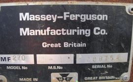 Serial and model no for Massey Ferguson 270 Tractor