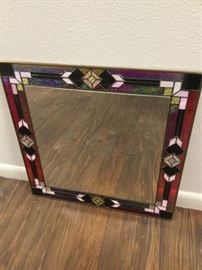 Stained Glass Mirror  Red, Black  Rose