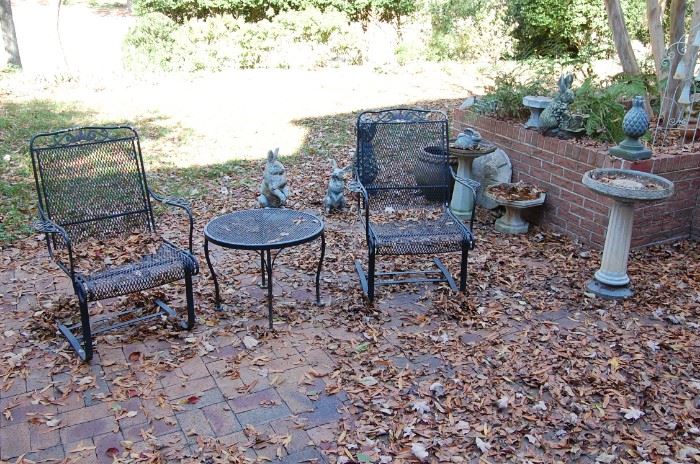 Patio wrought iron furniture and yard art