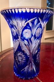 Bohemian Cobalt Cut to Clear Vase