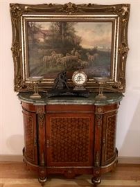 Antique, Marble Top, Heavily Inlaid Console