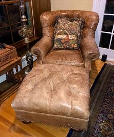 Leather Chair with Ottoman