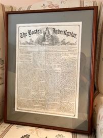 The Boston Investigator - framed newspaper page