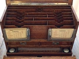 Ink wells in hidden drawer, original calendars intact, plenty of room for files...