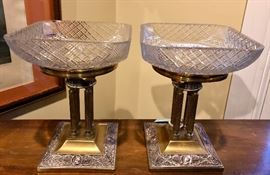 Gorgeous 19th c compotes feat. brass, silver overlay and copper accents. The tops are removable. 