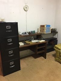 file cabinet, small computer desk