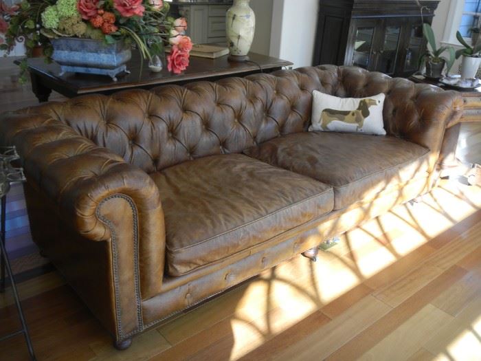brown leather sofa, 92"