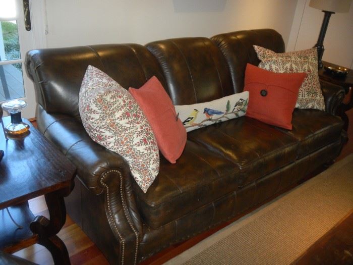 dark brown leather sofa, 82"